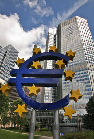 Euro sign near European Central Bank in Frankfurt am Main. Germany