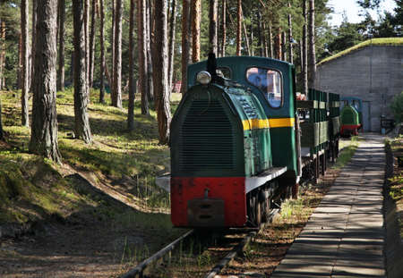 Small locomotive in Museum of Coastal Defense of Hel near Hel town. Hel Peninsula. Polandのeditorial素材