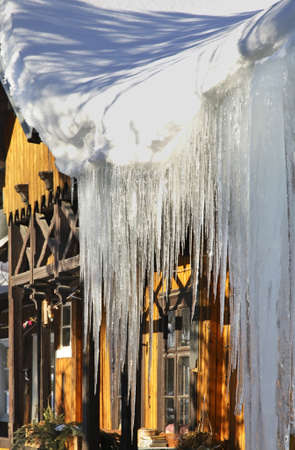 Icicles at Tatranska Javorina village. Poprad district. Slovakiaの写真素材