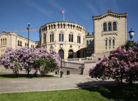 Storting building (Stortingsbygningen) - building of parliament of Norway in Oslo. Norwayのeditorial素材