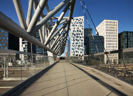 Akrobaten pedestrian bridge and Opera quarter at Dronning Eufemias street in Oslo. Norway