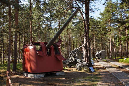 Ship cannon in Museum of Coastal Defense of Hel near Hel town. Hel Peninsula. Polandのeditorial素材