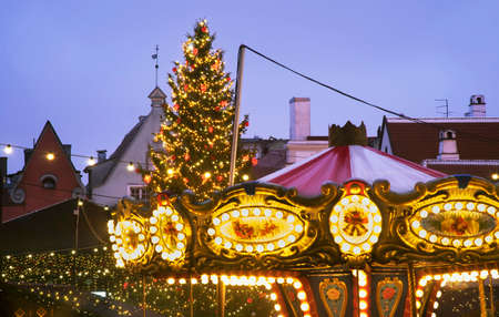 Christmas decoration of Town hall square in Tallinn. Estoniaの写真素材