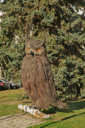 Sculpture of owl in front of city administration in Bryansk. Russiaのeditorial素材