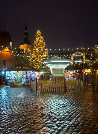 Christmas decoration of Town hall square in Tallinn. Estoniaの写真素材