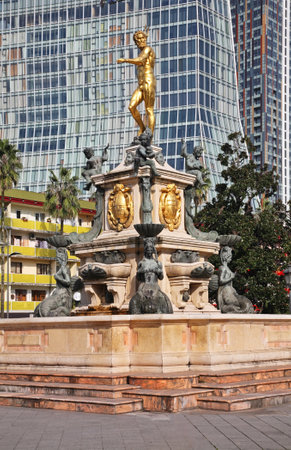 Neptune fountain at park on Rustaveli avenue in Batumi. Autonomous Republic of Adjara. Georgiaのeditorial素材