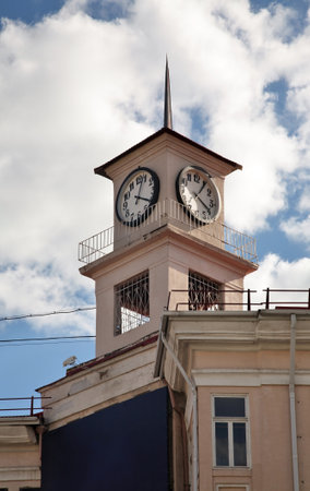 Building with clock tower at Red street in Krasnodar. Russiaのeditorial素材
