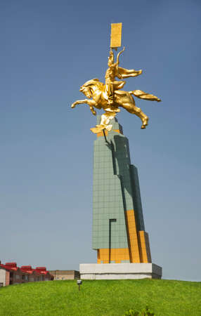 Golden Horseman - monument to hero of folk epic Jangar in Elista. Republic of Kalmykia. Russiaのeditorial素材