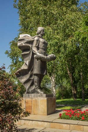 Female soldier (Rita) sculpture of Memorial complex at Mamayev kurgan in Volgograd (former Stalingrad). Russiaのeditorial素材