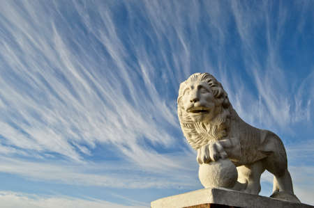 Lion sculpture with the blue skyの写真素材