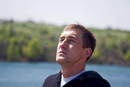 young man with nice face and strong bodyの写真素材