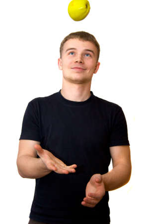 guy with green appleの写真素材