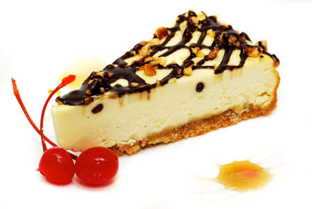 Gourmet slice of cheesecake on the white backgroundの写真素材