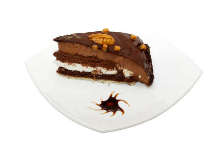 cake truffle with black chocolate sauceの写真素材