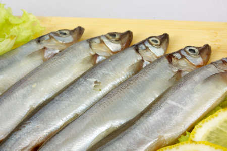 some smelts isolated on white backgroundの写真素材