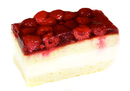 Cheesecake with raspberry isolated on whiteの写真素材