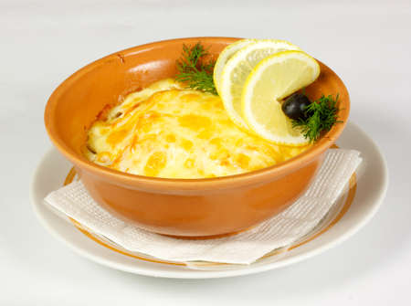 lasagna on the bowl on the white backgroundの写真素材