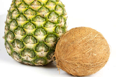 pineapple and coconut on the white