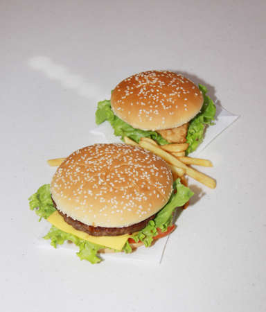 delicious cheeseburger with french fries の写真素材