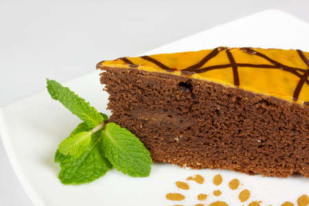 chocolate cheese cake isolated on the whiteの写真素材