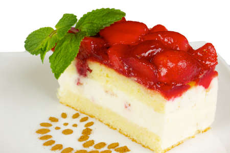 cake with strawberry topping isolatedの写真素材