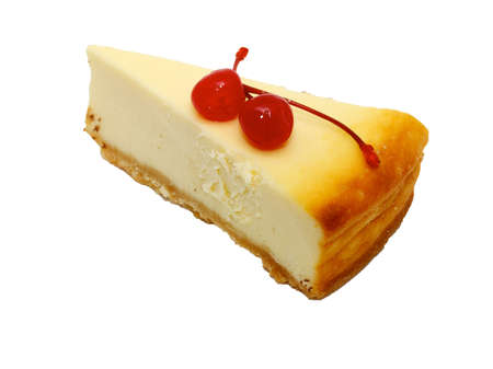Gourmet slice of cheesecake on the white backgroundの写真素材