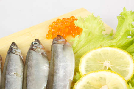 some smelts isolated on white backgroundの写真素材