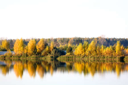 Colorful autumn trees fortress at the river front
