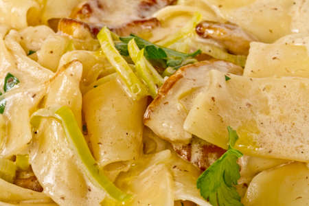 pasta with mushrooms and parmesan cheeseの写真素材