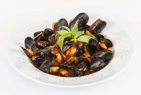 close up on mussels on white backgroundの写真素材