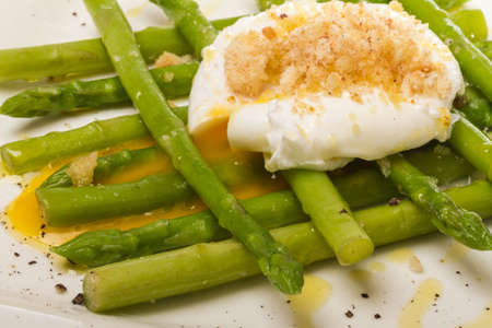 fresh salad with asparagus,eggs and croutonsの写真素材