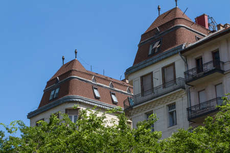 typical buildings 19th-century in Buda Castle district of Budapestの写真素材