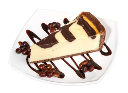 cheesecake with chocolate sauceの写真素材