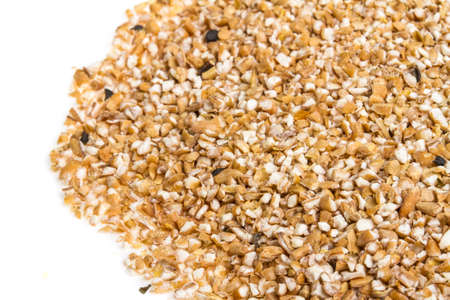 Pearl barley heap isolated on whiteの写真素材