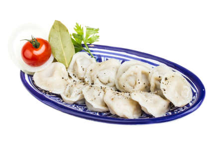 Bowl with traditional russian dish - pelmeni (dumplings)の写真素材