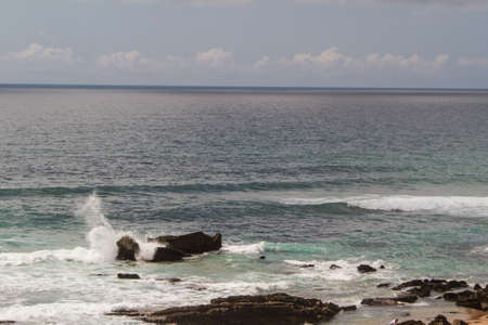 The waves fighting about deserted rocky coast of Atlantic ocean, Portugalの写真素材
