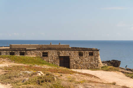 Beach on Atlantic Ocean Coast in Stormy weather near Lisbon, Portugalの写真素材