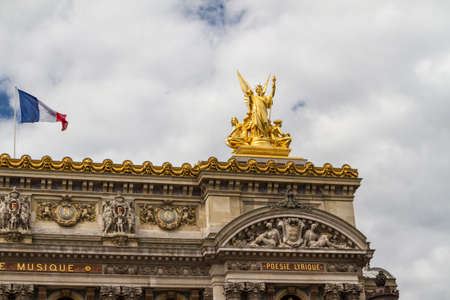 Architectural details of Opera National de Paris: Front Facade. Grand Opera (Garnier Palace) is famous neo-baroque building in Paris, France - UNESCO World Heritage Site.の写真素材