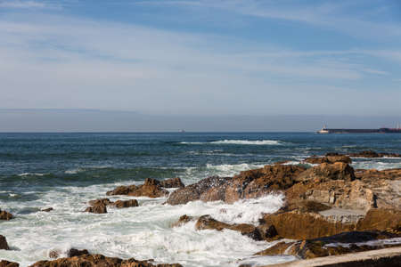 waves crashing over Portuguese Coastの写真素材
