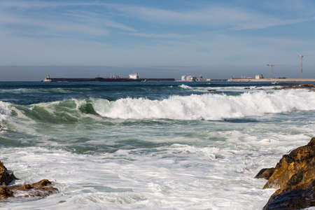 waves crashing over Portuguese Coastの写真素材