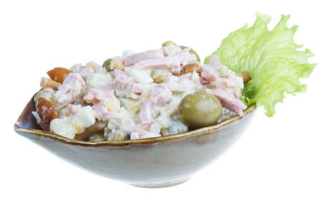Russian salad Olivier with mushroomの写真素材