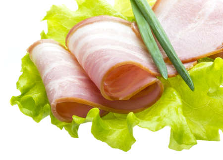 Bacon with salad leavesの写真素材