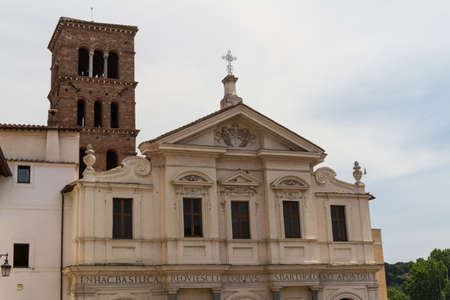 Rome, Italy. Tiber Island (Isola Tibertina), view of Basilica of St. Bartholomew on the Island. Ripa district.の写真素材