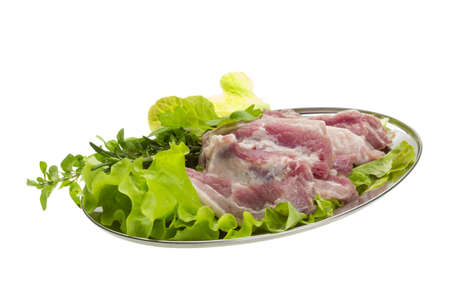 Raw pork meat with herbs and spicesの写真素材