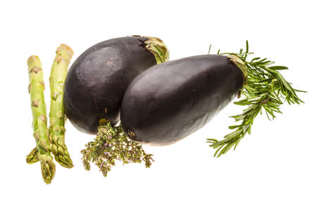Aubergine, asparagus and rosemaryの写真素材