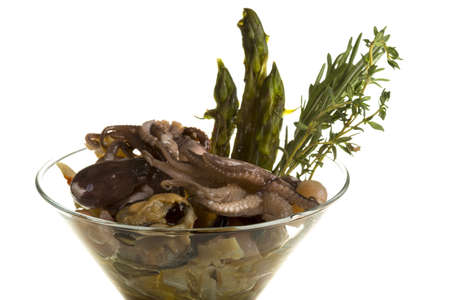 cocktail of seafood with asparagusの写真素材