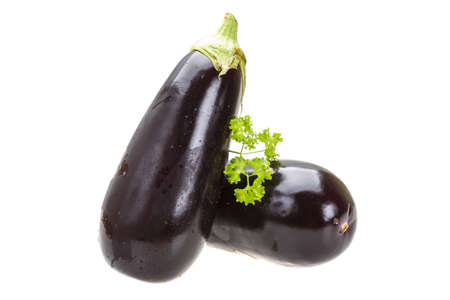 Ripe fhesh aubergine isolated on whiteの写真素材