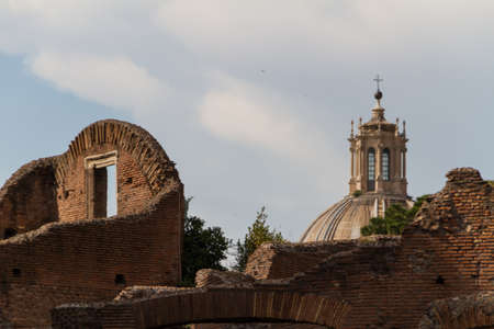 Building ruins and ancient columns  in Rome, Italy