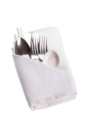 Fork, spoon and knife servedの写真素材