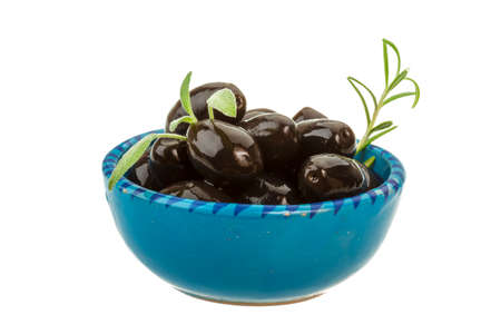 Black gigant olives with leafの写真素材